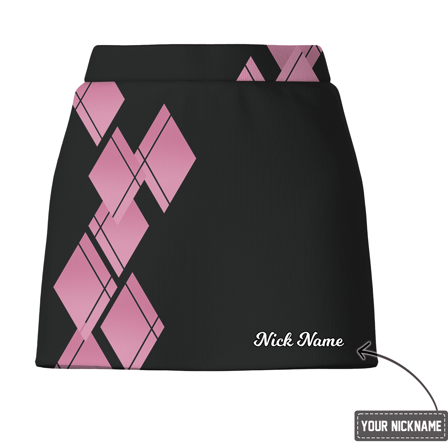 Personalized Name Black & Pink Geometric Diamond Print Women's Athletic Golf Skort V4342 additional image 2