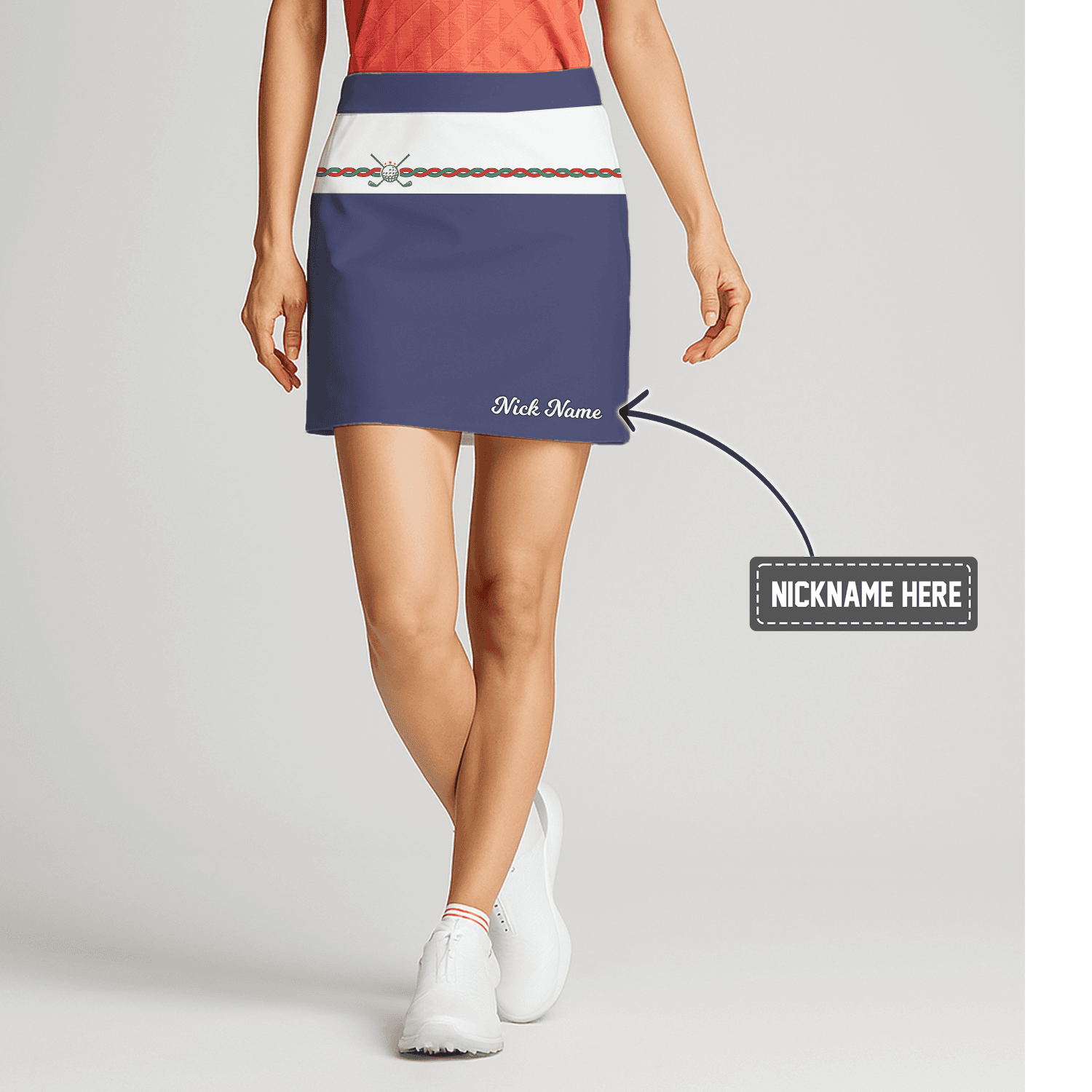 Personalized Navy Blue & White Women's Golf Skort with Golf Club & Braided Pattern S9919 main image - S