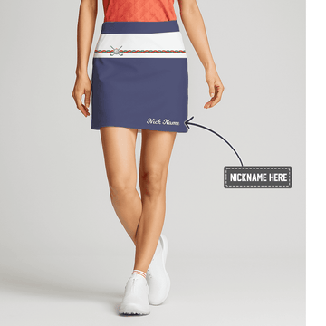 Personalized Navy Blue & White Women's Golf Skort with Golf Club & Braided Pattern S9919 main image - S