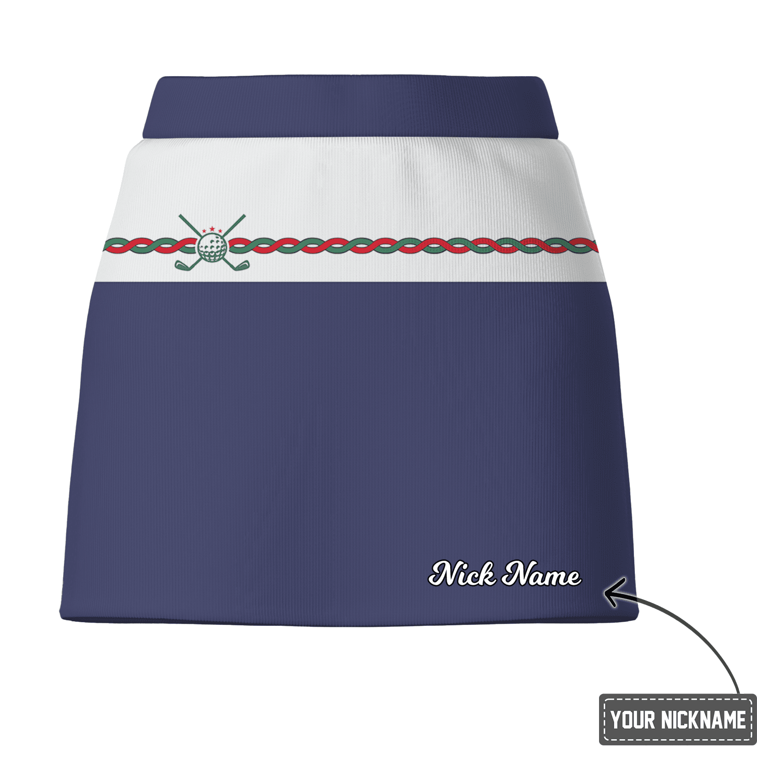 Personalized Navy Blue & White Women's Golf Skort with Golf Club & Braided Pattern S9919 additional image 2