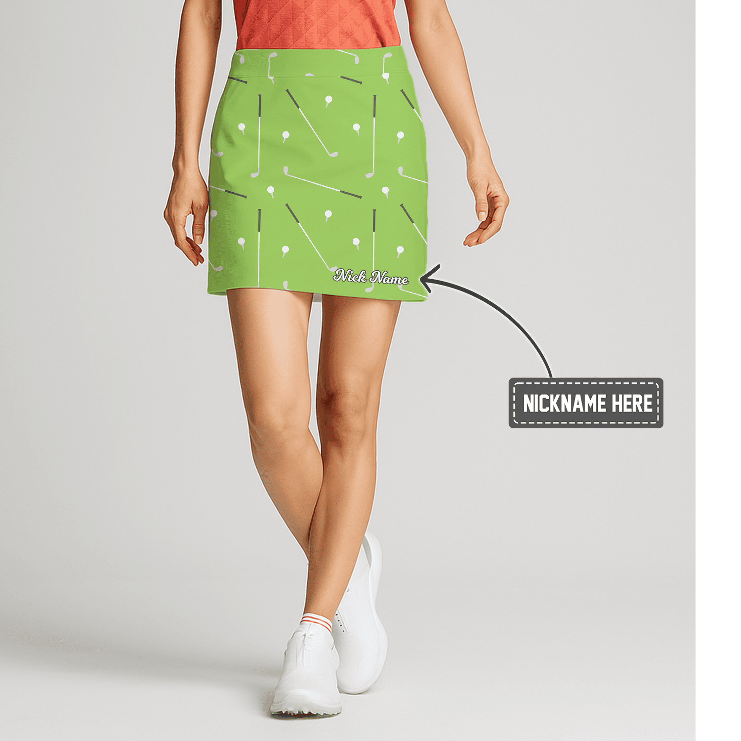 Personalized Women's Lime Green Golf Clubs & Balls Print Athletic Golf Skort N2184 main image - S