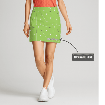 Personalized Women's Lime Green Golf Clubs & Balls Print Athletic Golf Skort N2184 main image - S