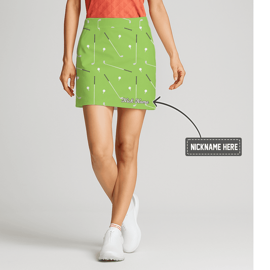 Personalized Women's Lime Green Golf Clubs & Balls Print Athletic Golf Skort N2184 main image - S