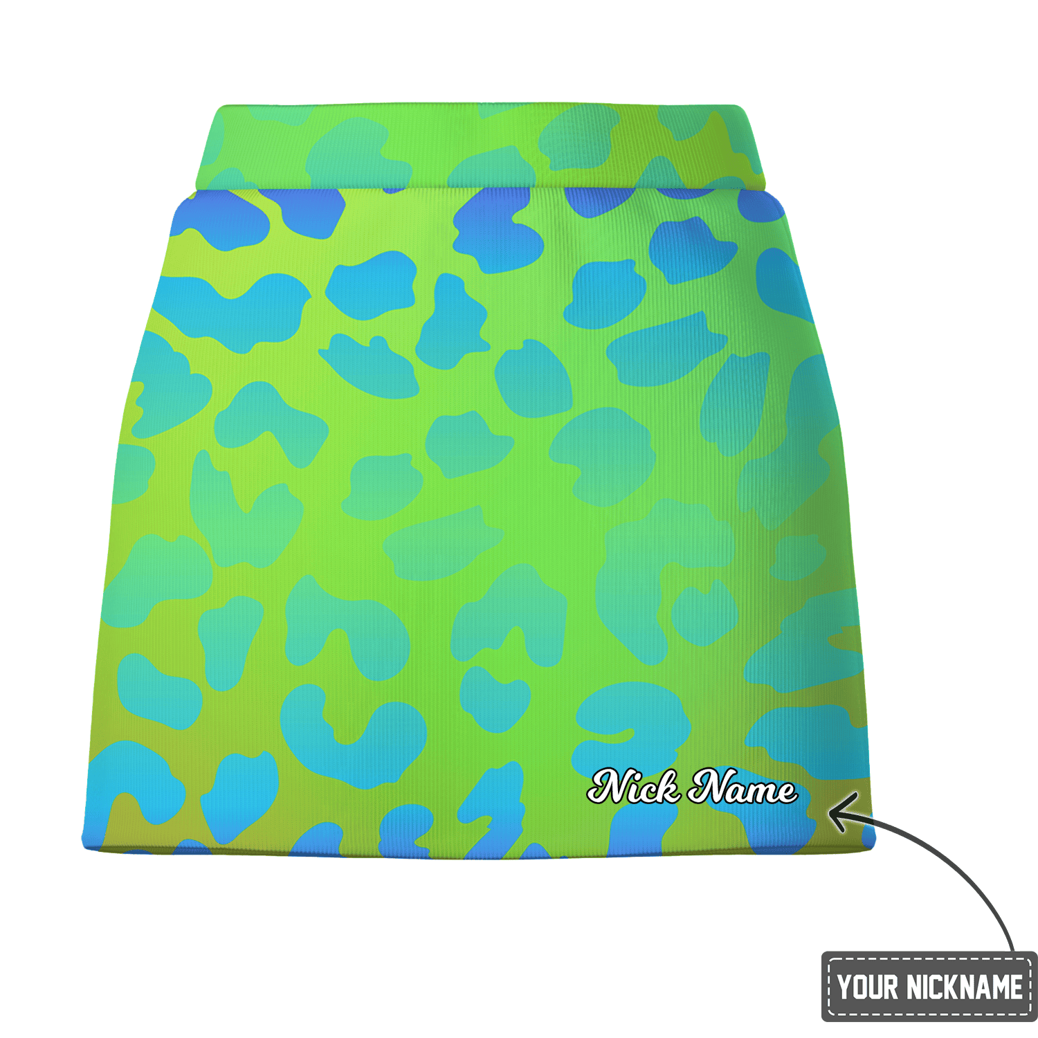 Personalized Vibrant Lime Green Aqua Blue Ombre Leopard Print Women's Golf Skort S3439 additional image 2