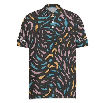 Personalized Men's Golf Polo Abstract Brush Strokes Blue Pink Yellow Black P1195 main image - Men Polo S