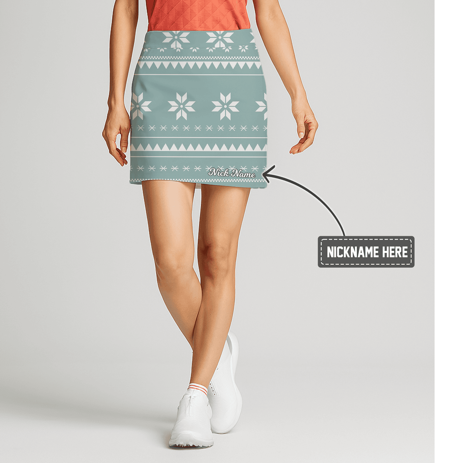 Personalized Sage Green Nordic Snowflake Women's Golf Skort J4731 main image - S