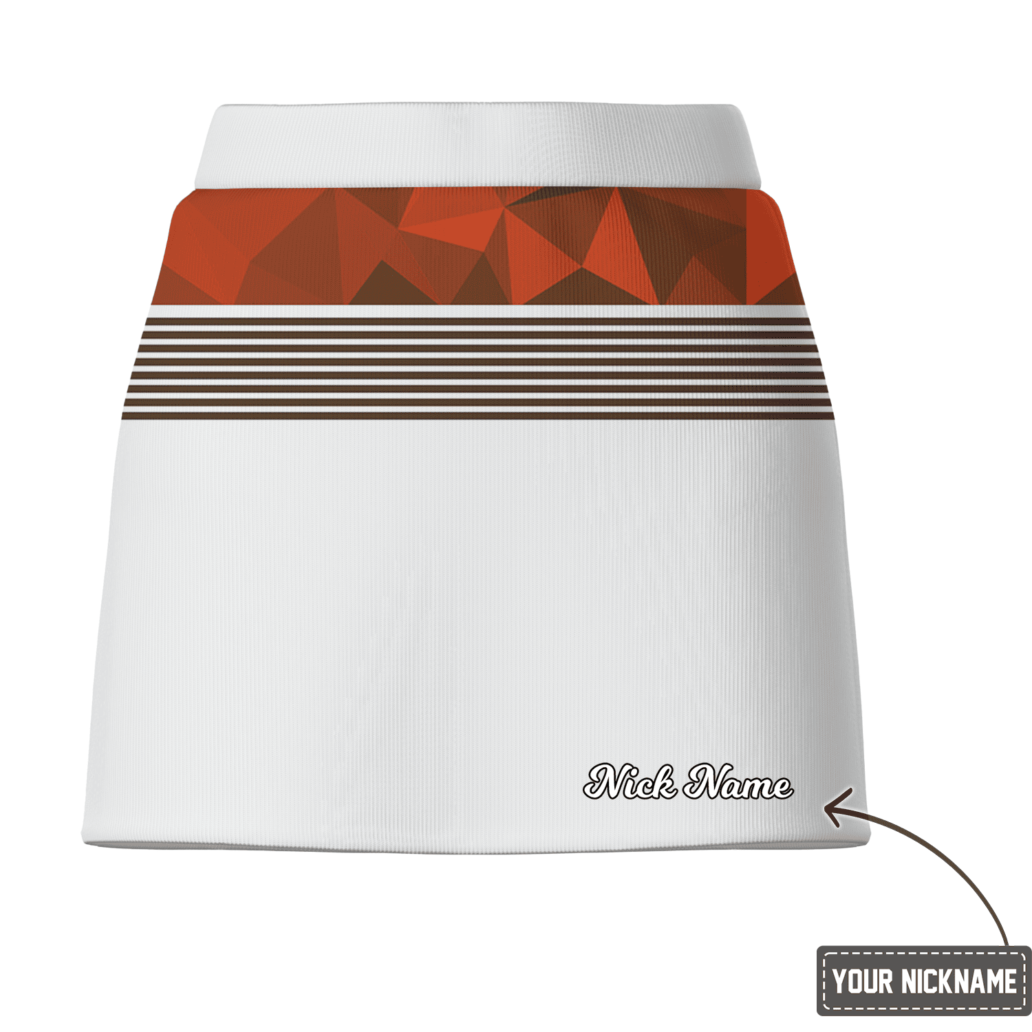 Personalized White Women's Golf Skort, Rust Geometric Triangle & Stripe Print F5654 additional image 2