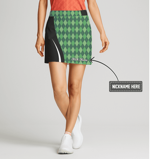 Personalized Women's Green Argyle & Black Color Block Golf Skort F9690 main image - S