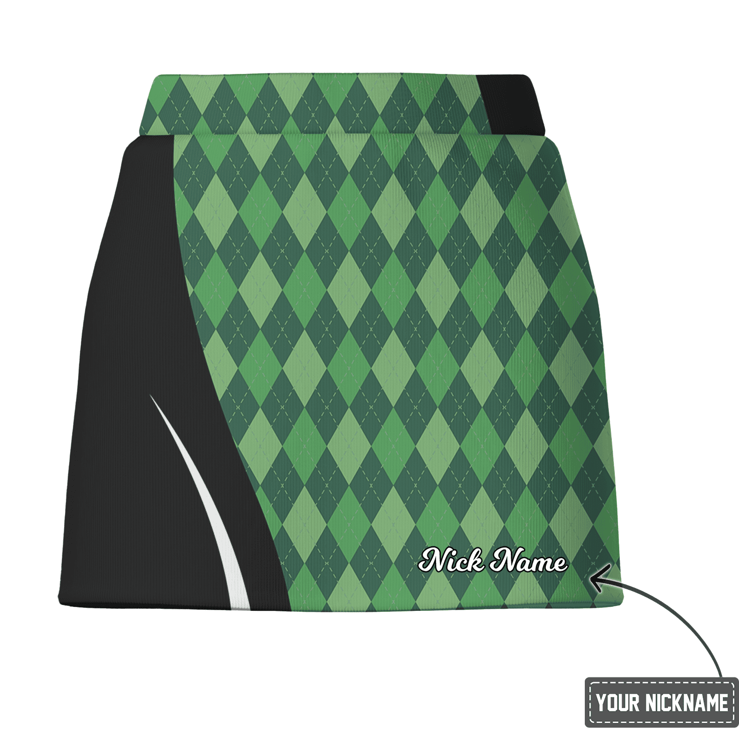 Personalized Women's Green Argyle & Black Color Block Golf Skort F9690 additional image 2