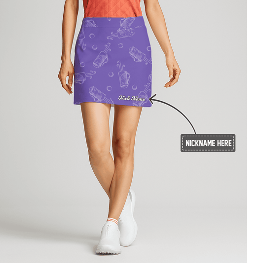 Personalized Lilac Golf Bag & Ball Print Women's Sporty Golf Skort W7647 main image - S