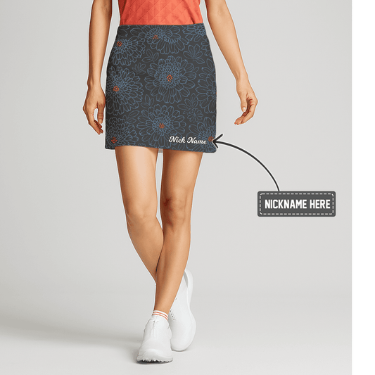 Personalized Women's Charcoal Blue Outline Floral Golf Skort H8127 main image - S