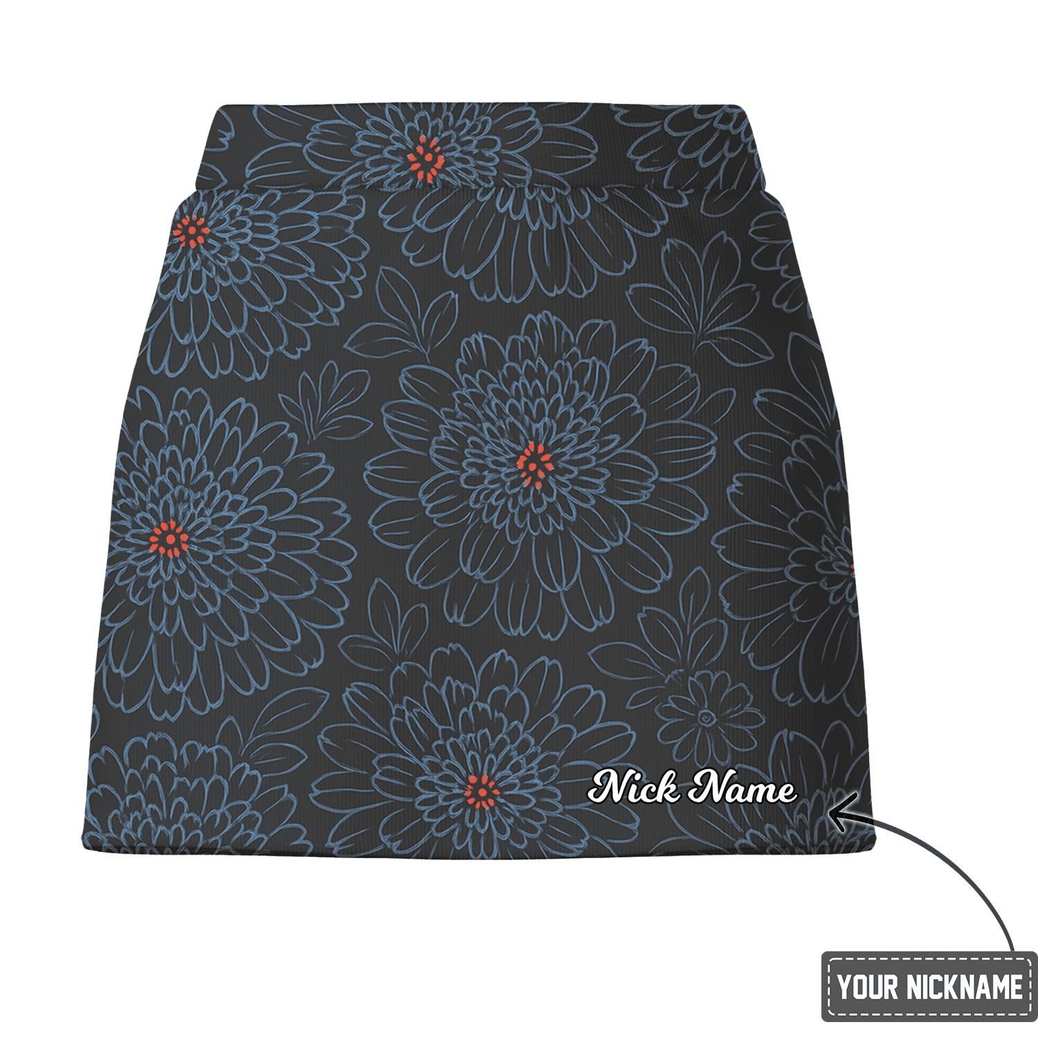Personalized Women's Charcoal Blue Outline Floral Golf Skort H8127 additional image 2