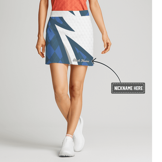 Personalized Women's Blue Argyle & White Golf Ball Dimple Golf Skort C3019 main image - S