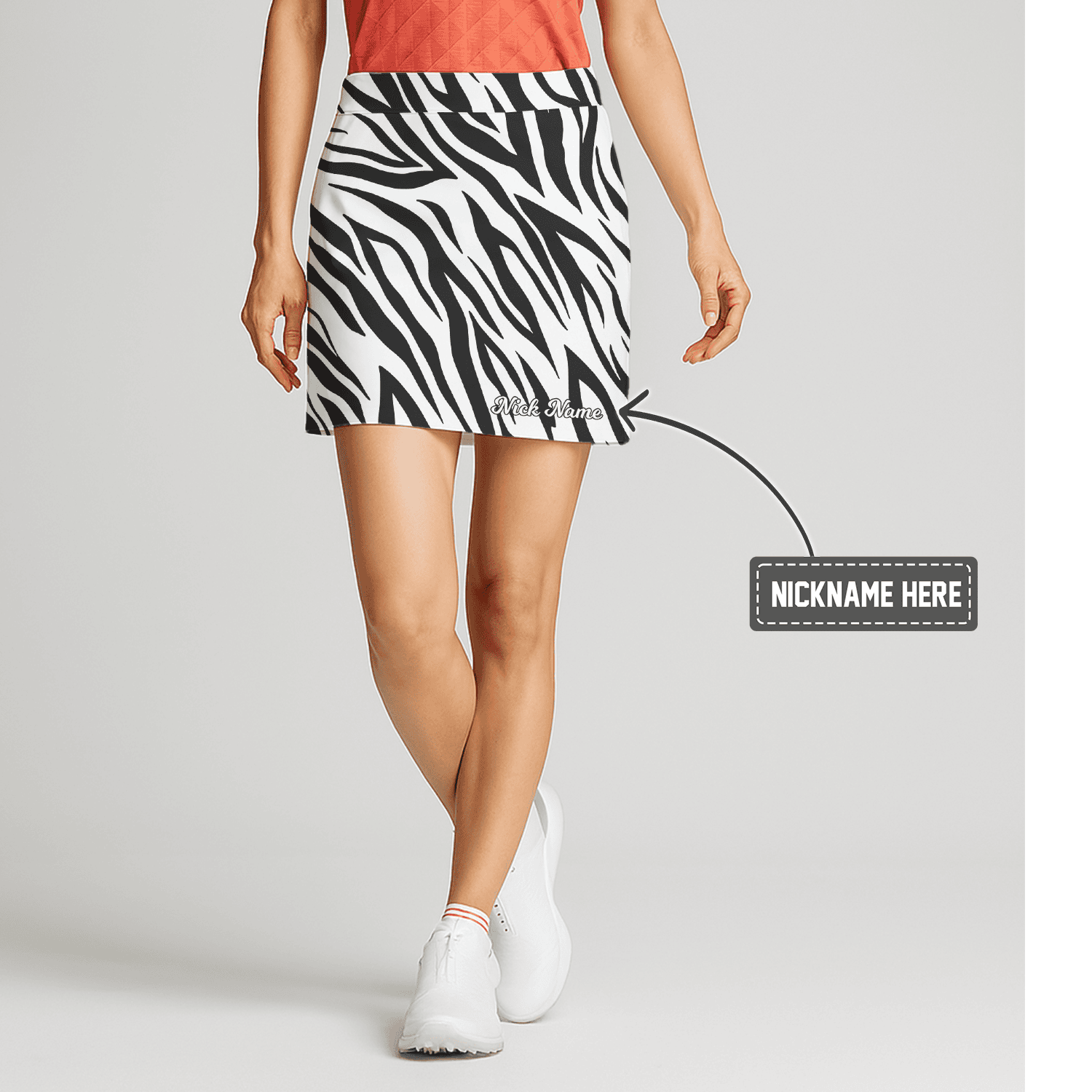 Personalized Black White Zebra Print Women's Golf Skort L7417 main image - S
