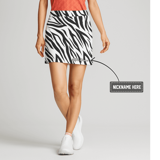Personalized Black White Zebra Print Women's Golf Skort L7417 main image - S