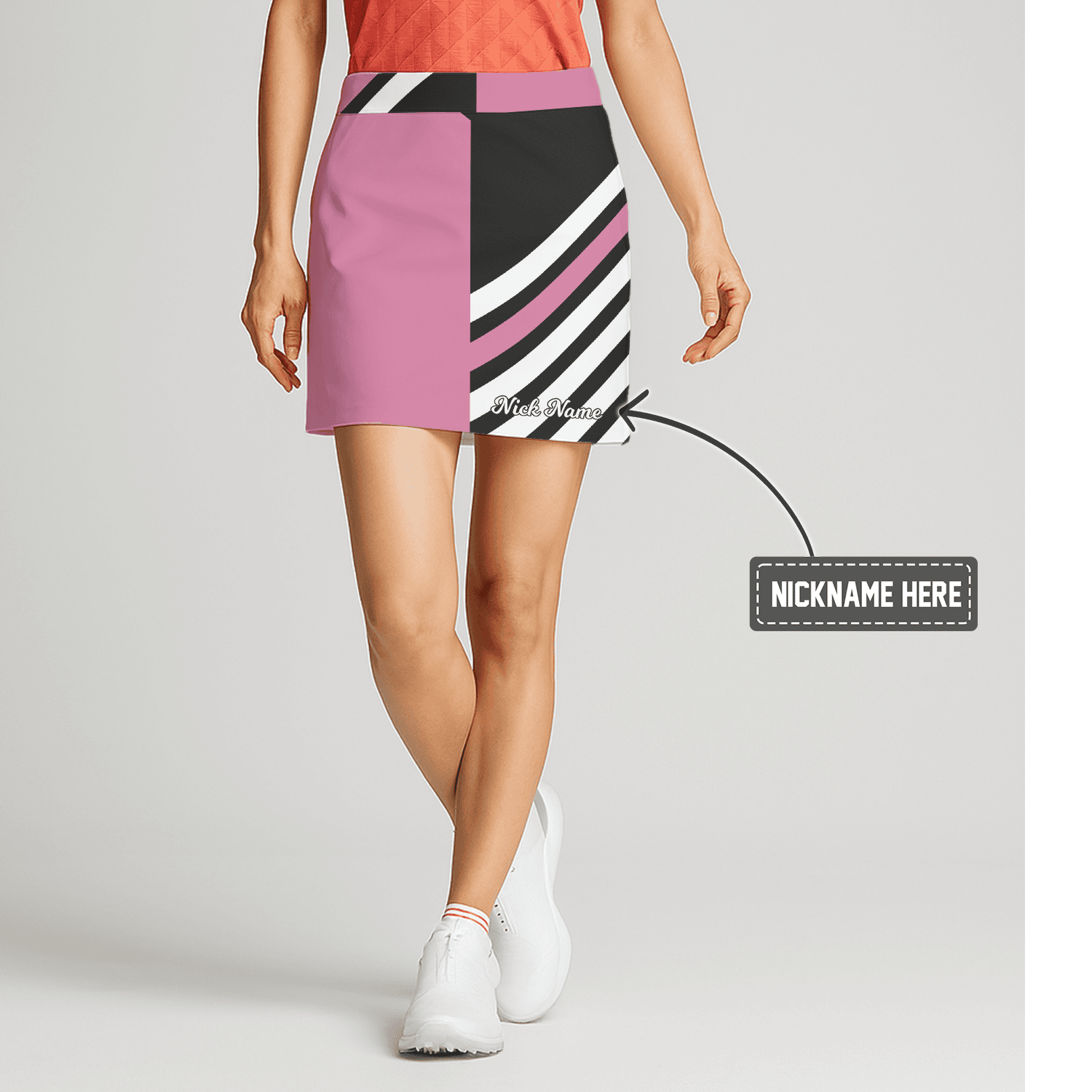 Personalized Women's Pink & Black Geometric Striped Golf Skort Z1421 main image - S