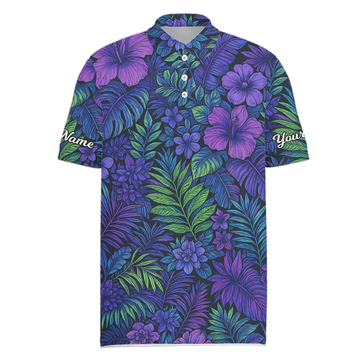 Personalized Tropical Floral Print Golf Polo Shirt Men Purple Blue Green V4009 main image - Men Polo S
