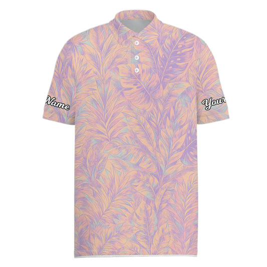 Personalized Pastel Tropical Leaf Golf Polo Shirt for Men H2268 main image - Men Polo S