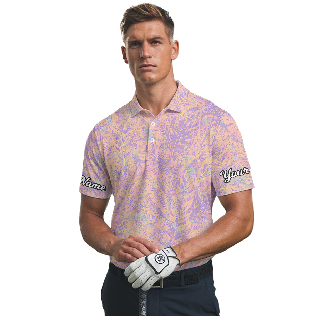 Personalized Pastel Tropical Leaf Golf Polo Shirt for Men H2268 additional image 2