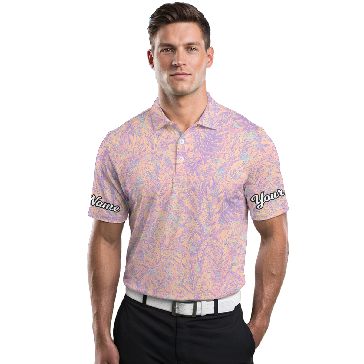 Personalized Pastel Tropical Leaf Golf Polo Shirt for Men H2268 additional image 3