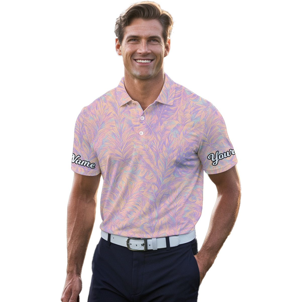 Personalized Pastel Tropical Leaf Golf Polo Shirt for Men H2268 additional image 4