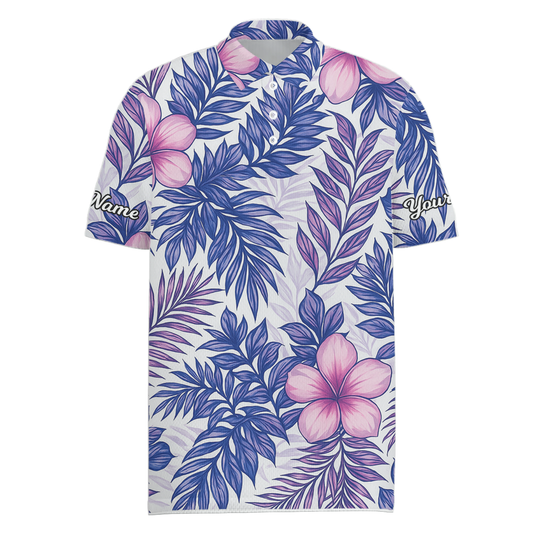 Personalized Men's Tropical Leaf Floral Golf Polo Shirt Purple Pink W5846 main image - Men Polo S