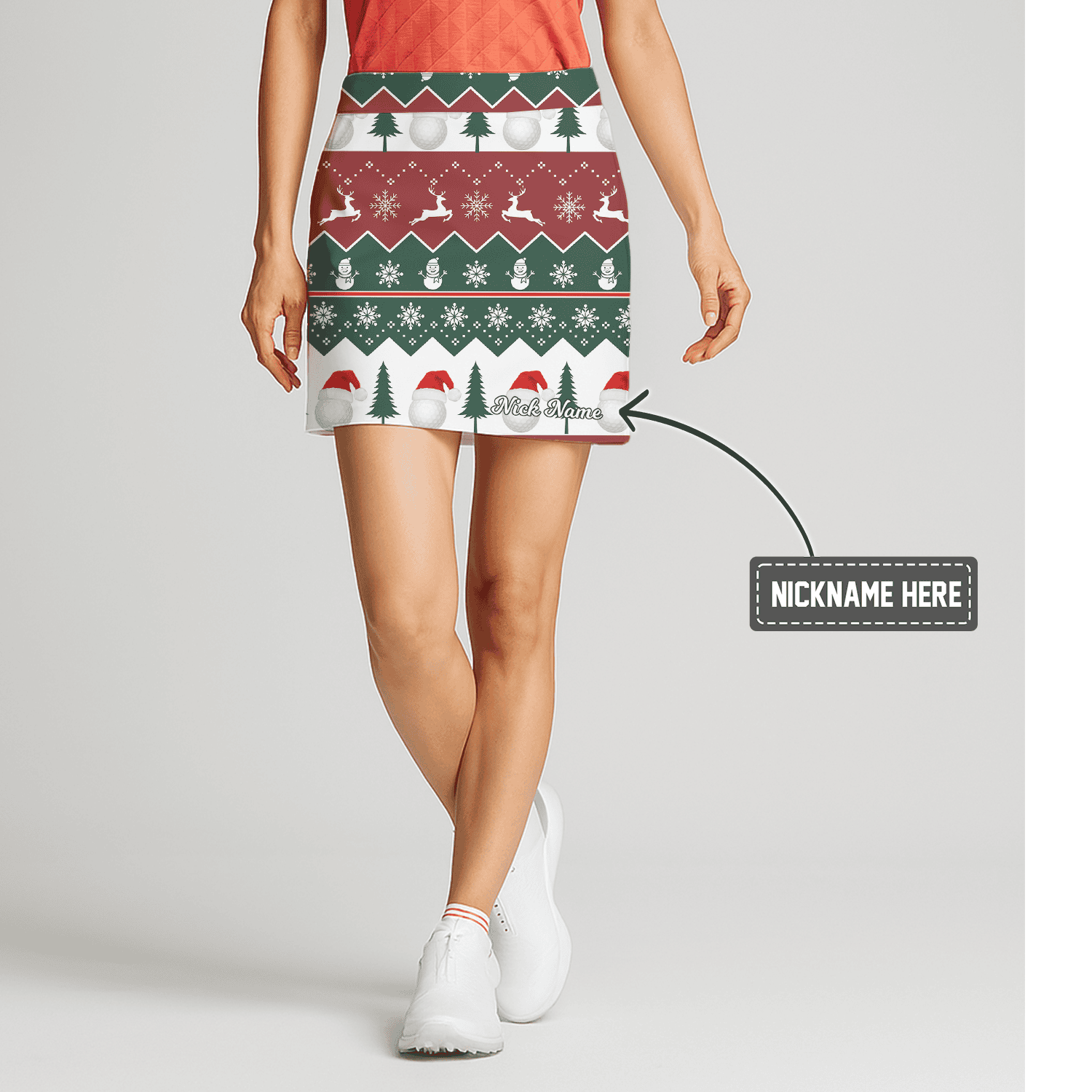 Personalized Women's Christmas Ugly Sweater Golf Skort - Snowmen, Reindeer & Golf Balls F0463 main image - S
