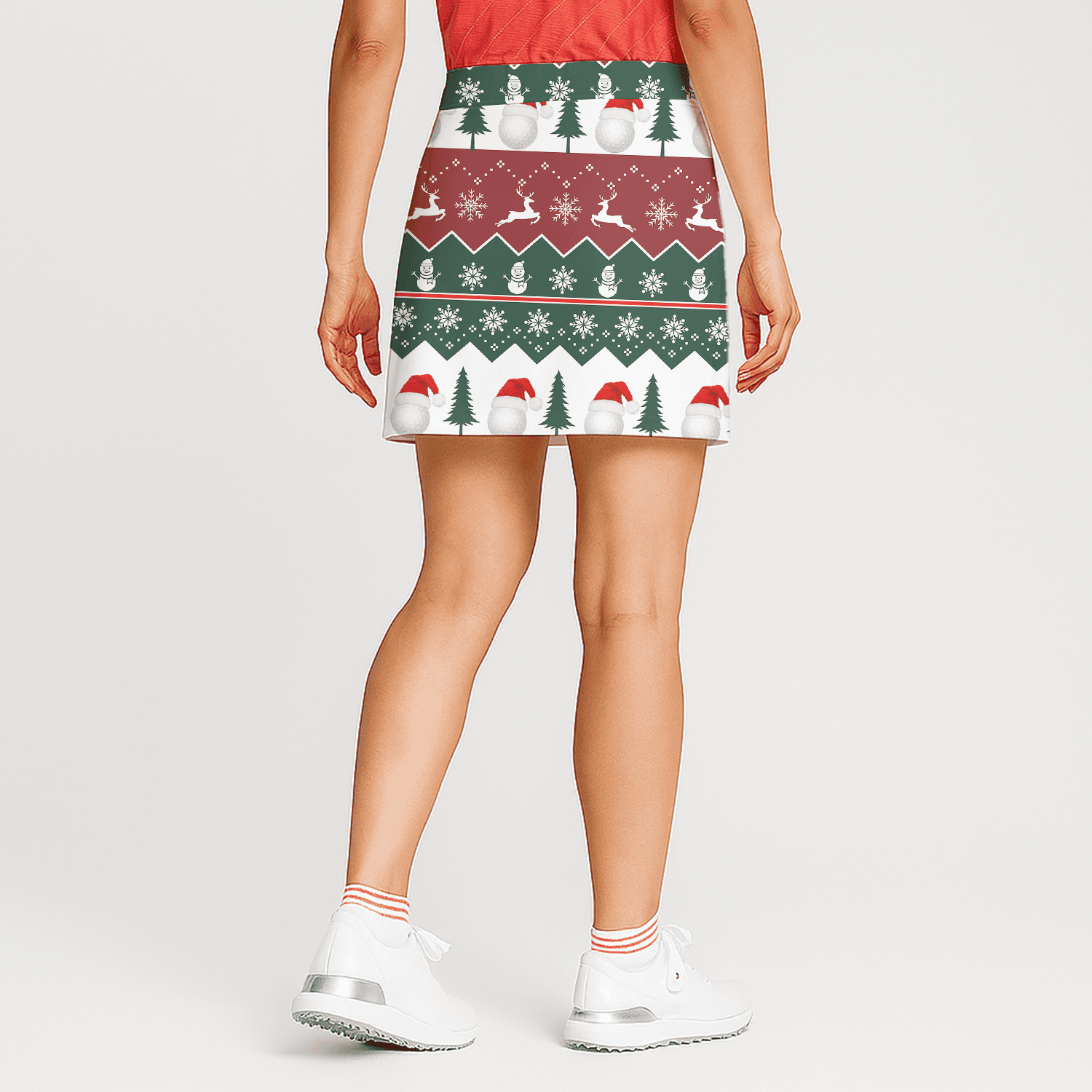 Personalized Women's Christmas Ugly Sweater Golf Skort - Snowmen, Reindeer & Golf Balls F0463 additional image 1