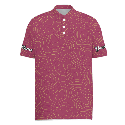 Magenta Gold Topographic Personalized Golf Polo Shirt for Men Custom Name V4491 main image - Men Polo S