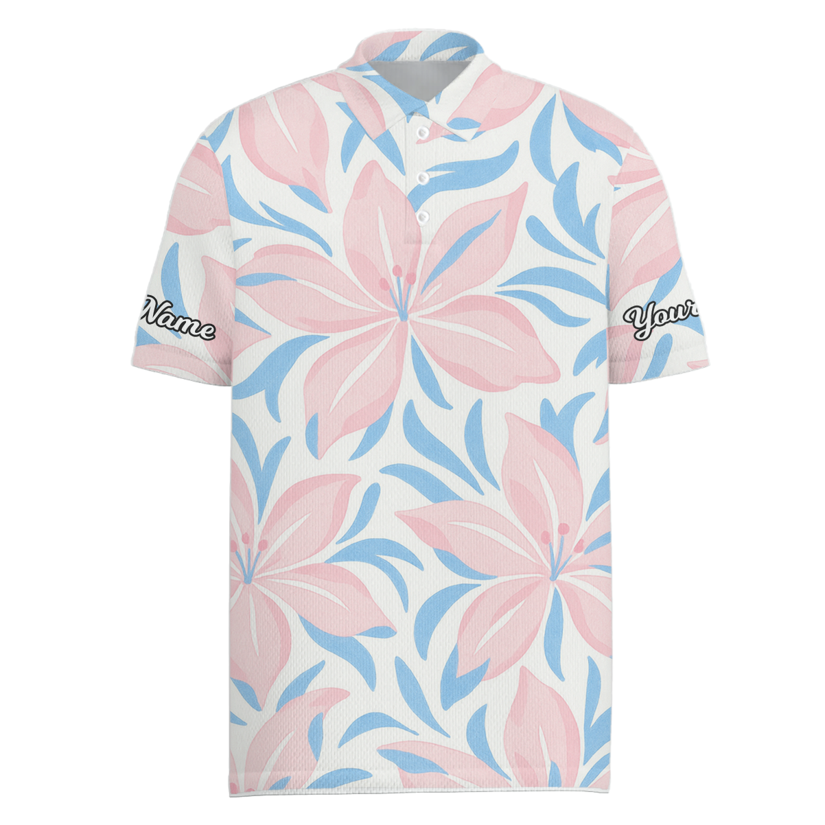 Personalized Floral Golf Polo Shirt for Men, Pink Blue Flower Pattern X9435 main image - Men Polo S