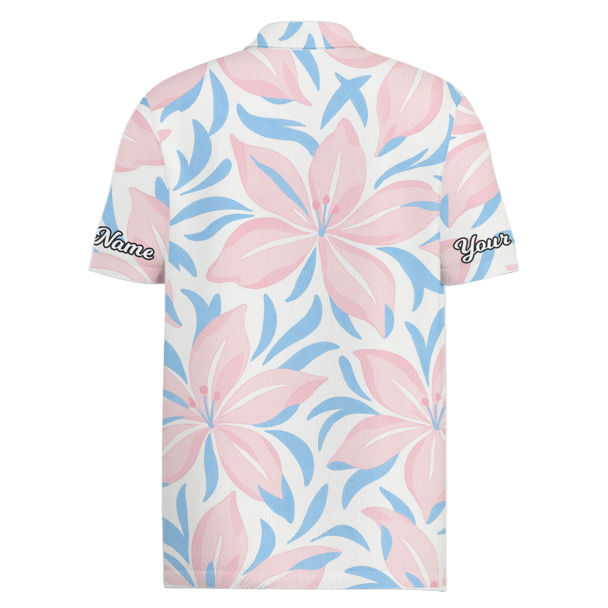 Personalized Floral Golf Polo Shirt for Men, Pink Blue Flower Pattern X9435 additional image 1