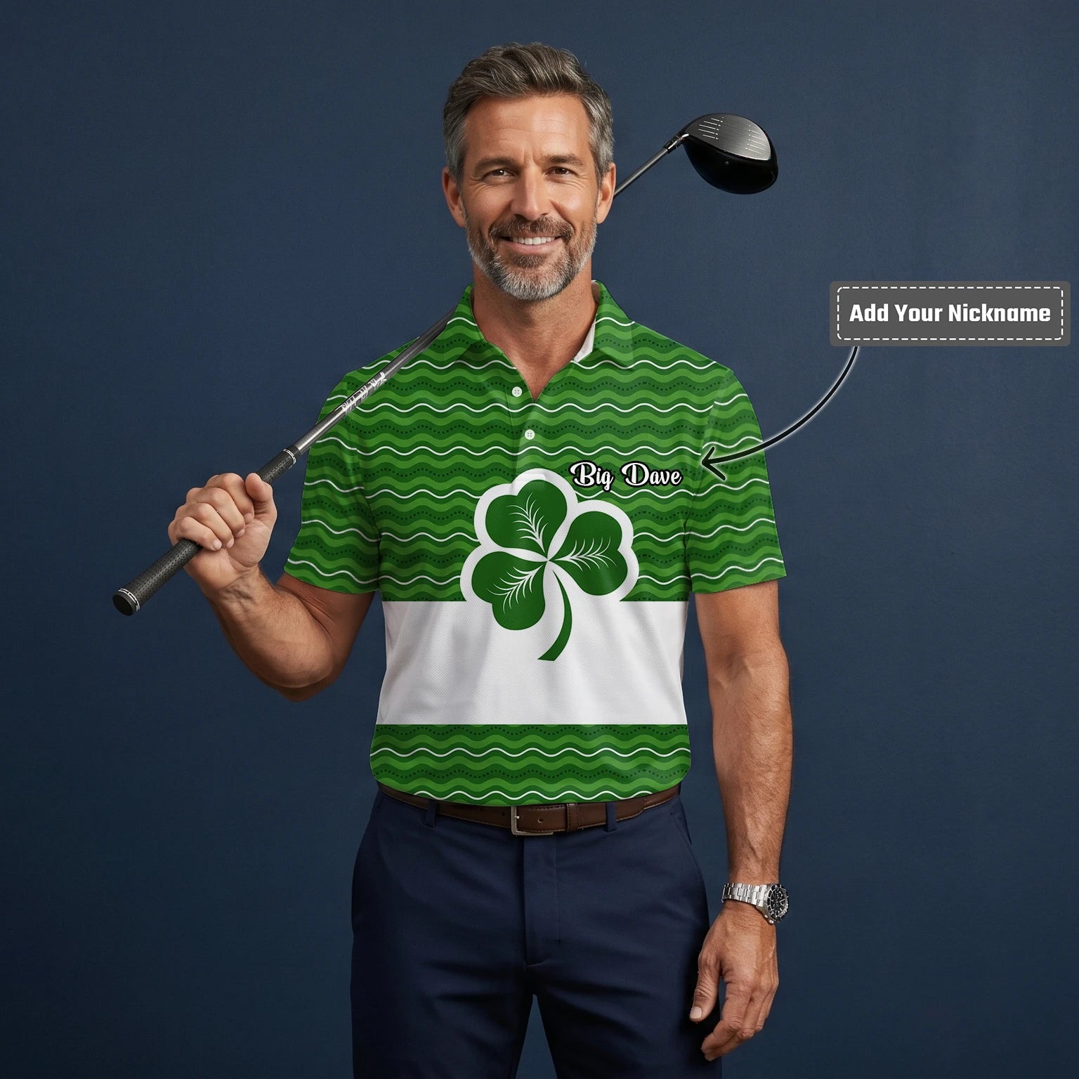 Personalised Green Shamrock Wave Golf Polo Shirt For Men I6128