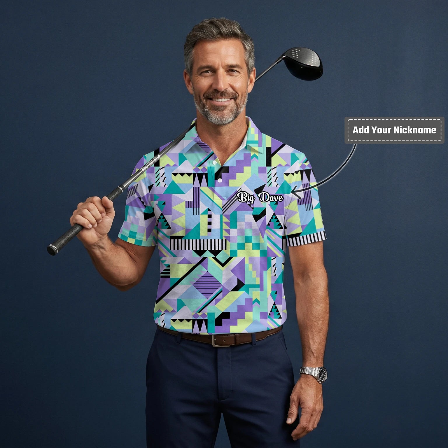 Personalised Pastel Geometric Memphis Pattern Golf Polo Shirt For Men Y0820