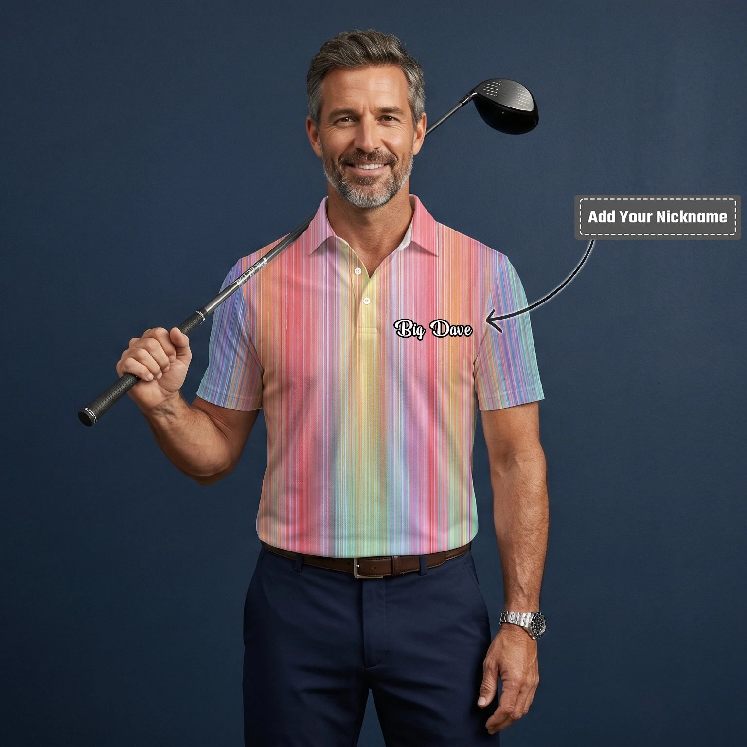 Personalised Pastel Rainbow Stripe Golf Polo Shirt For Men C5307