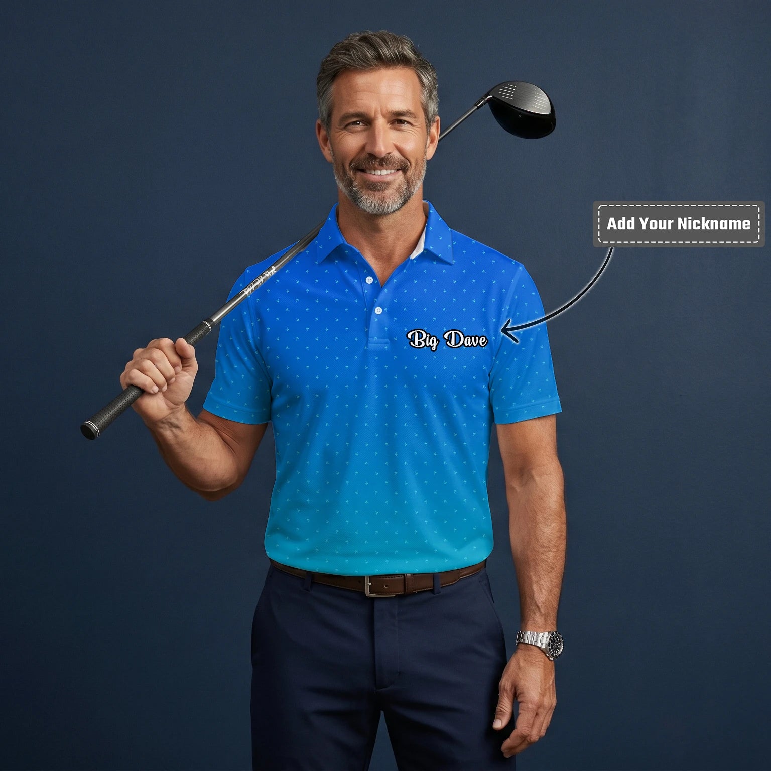 Personalised Blue Turquoise Dotted Gradient Golf Polo Shirt For Men O2326