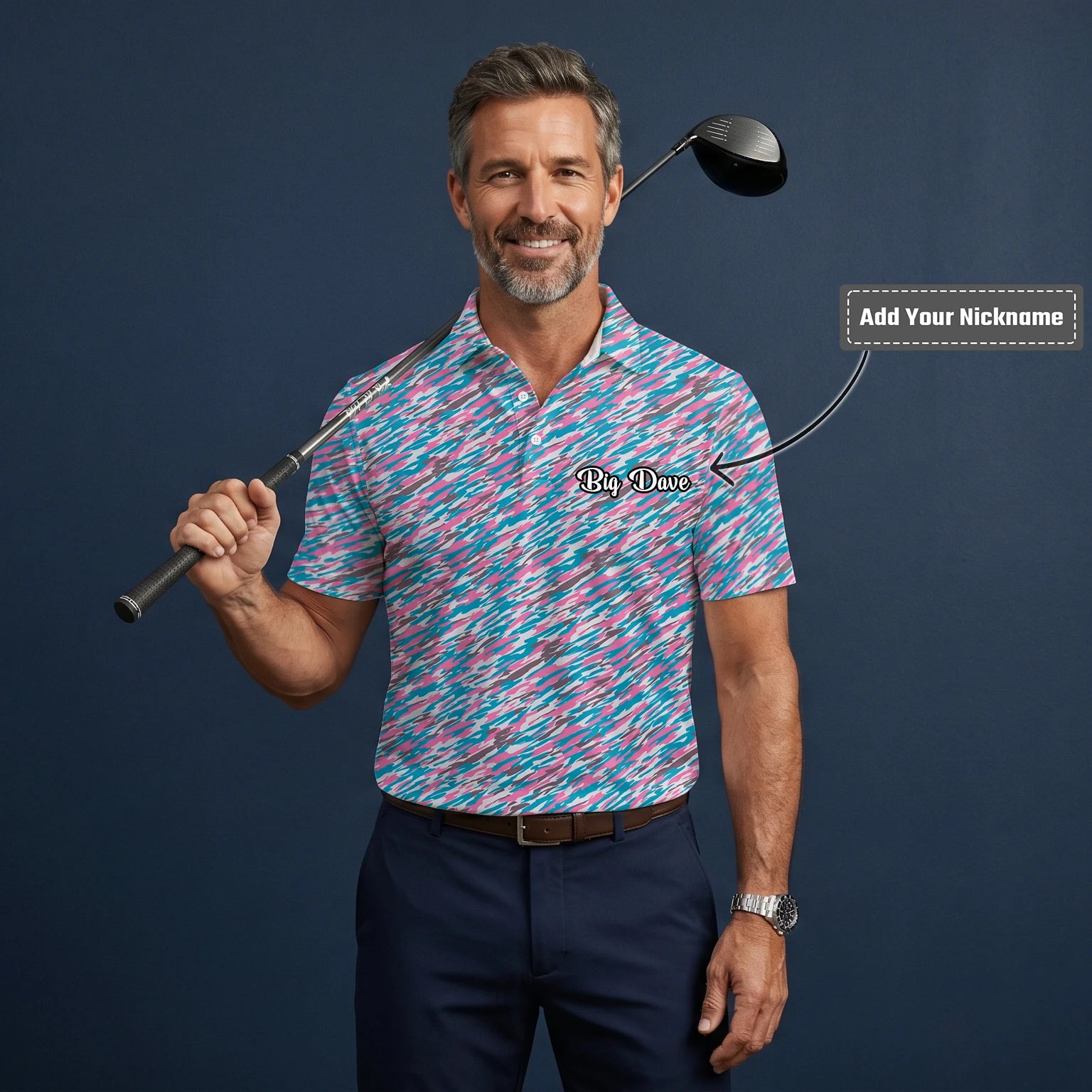 Personalised Pink Teal Abstract Speckle Golf Polo Shirt For Men S1159