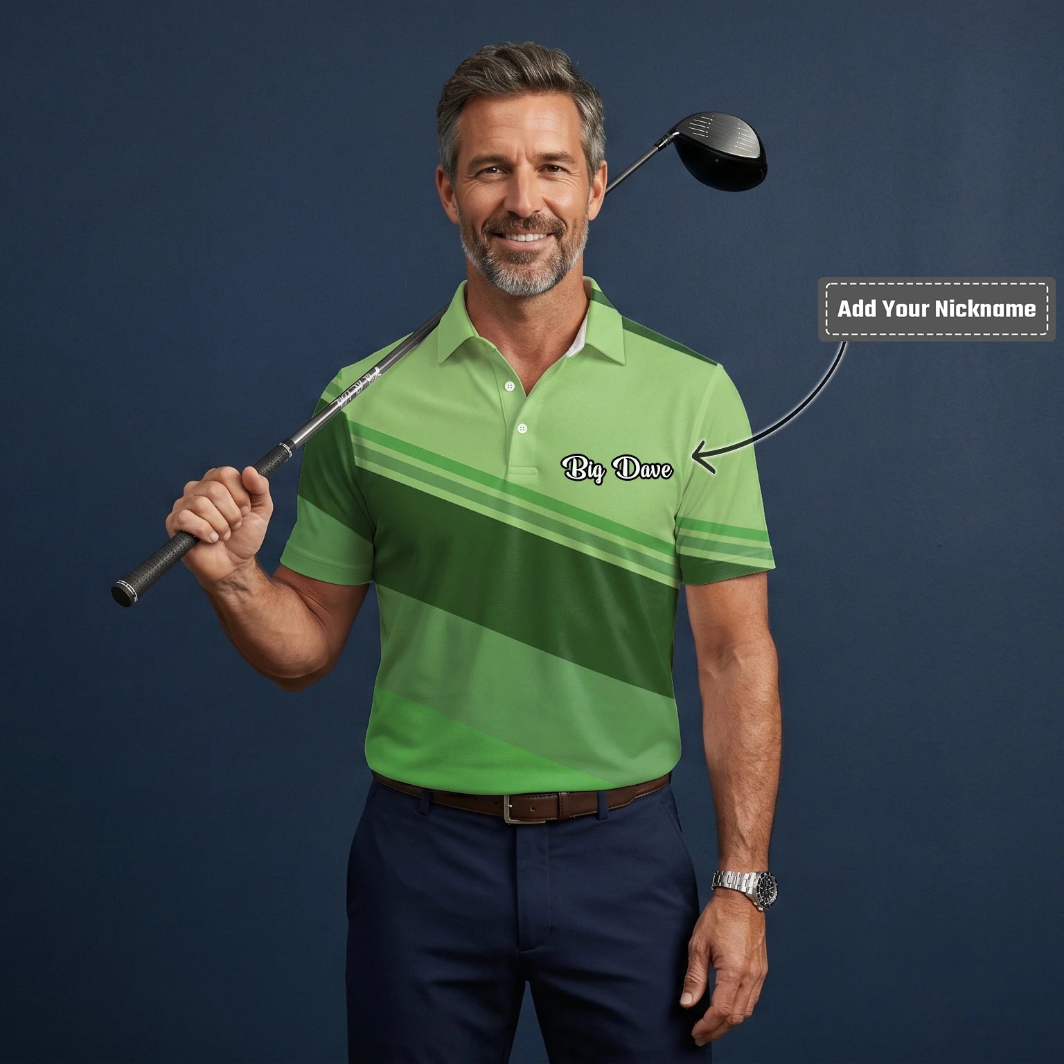 Personalised Light Green Geometric Stripe Golf Polo Shirt For Men S1599