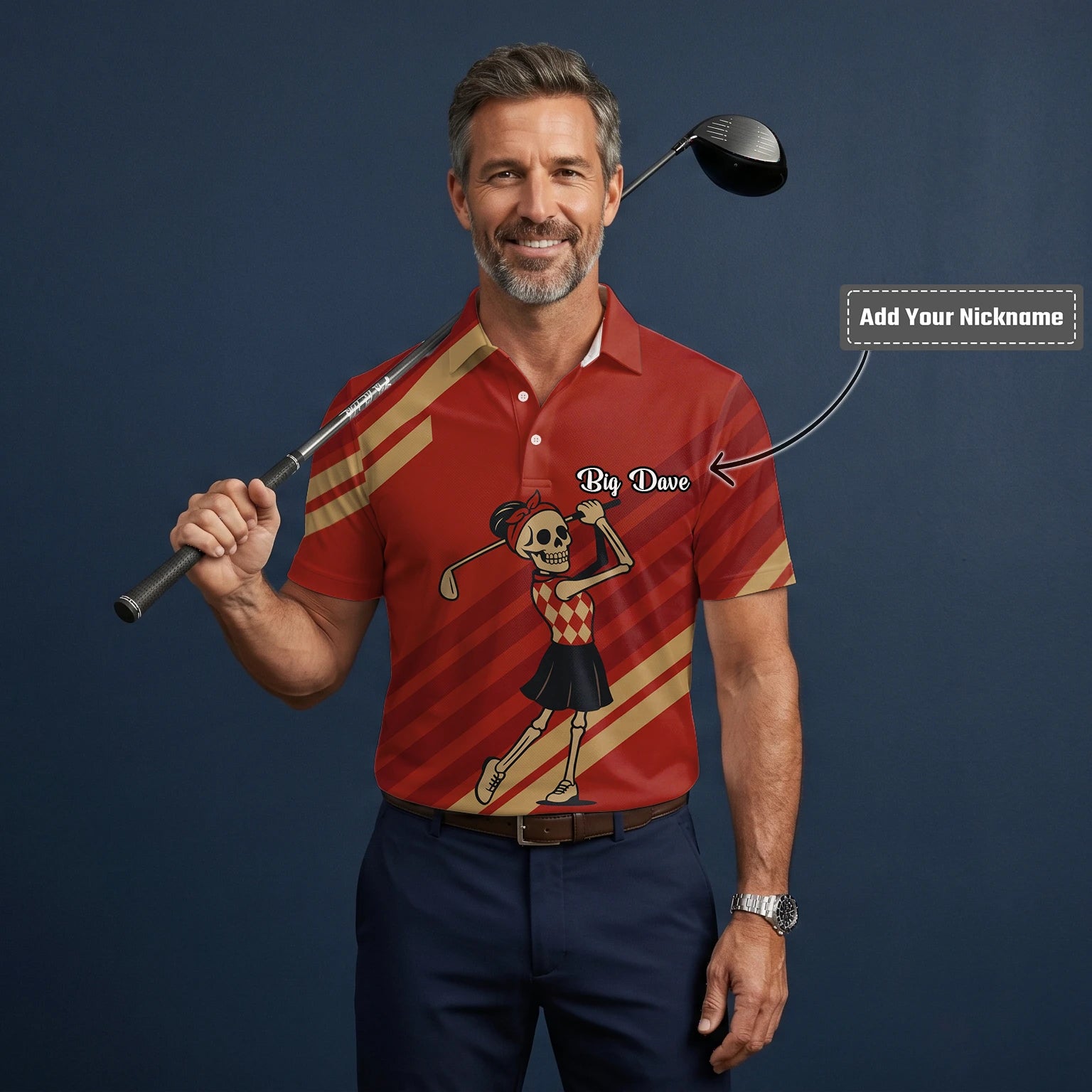 Personalised Red Skeleton Golfer Cartoon Golf Polo Shirt For Men Y0970