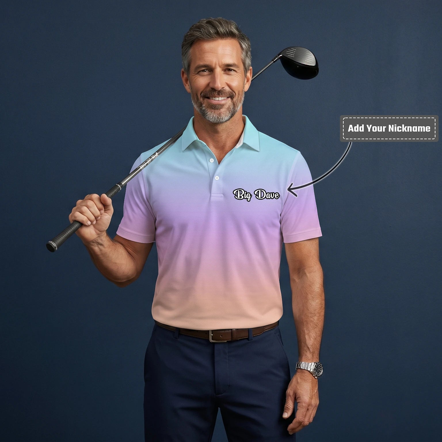 Personalised Pastel Rainbow Gradient Golf Polo Shirt For Men R9936