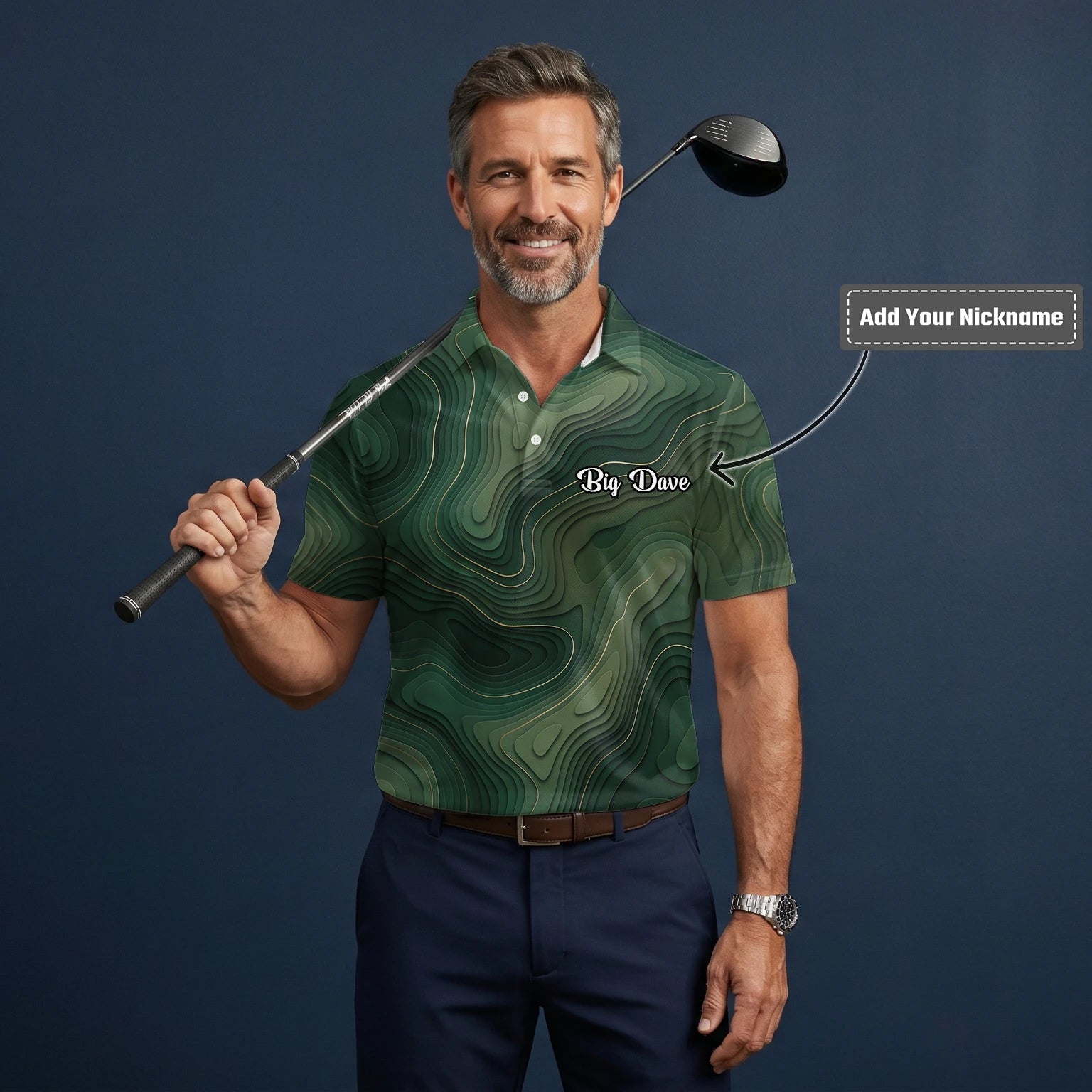 Personalised Green Topographic Contour Line Golf Polo Shirt For Men H2497