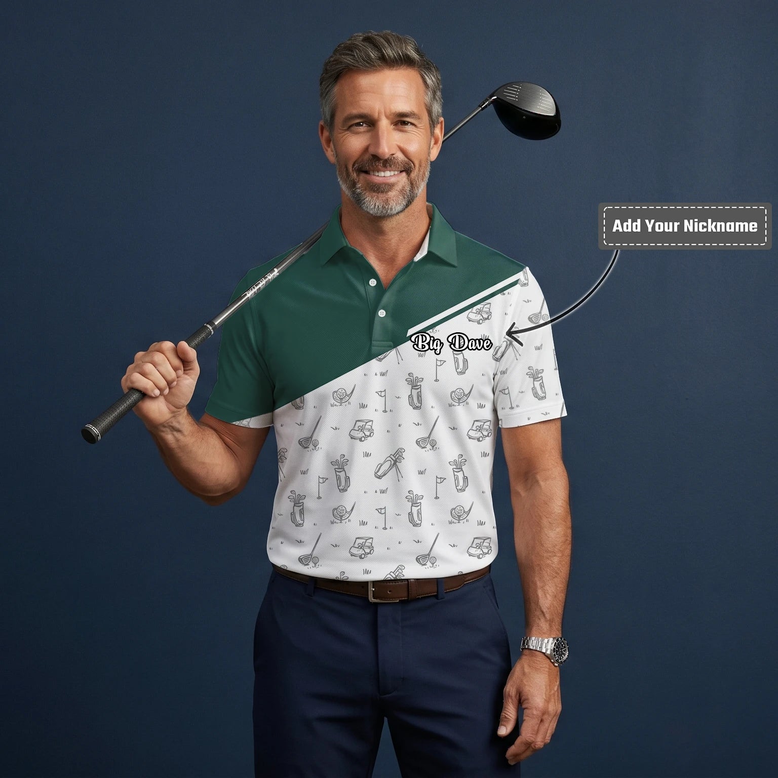 Personalised Green White Golf Club Sketch Golf Polo Shirt For Men L9936