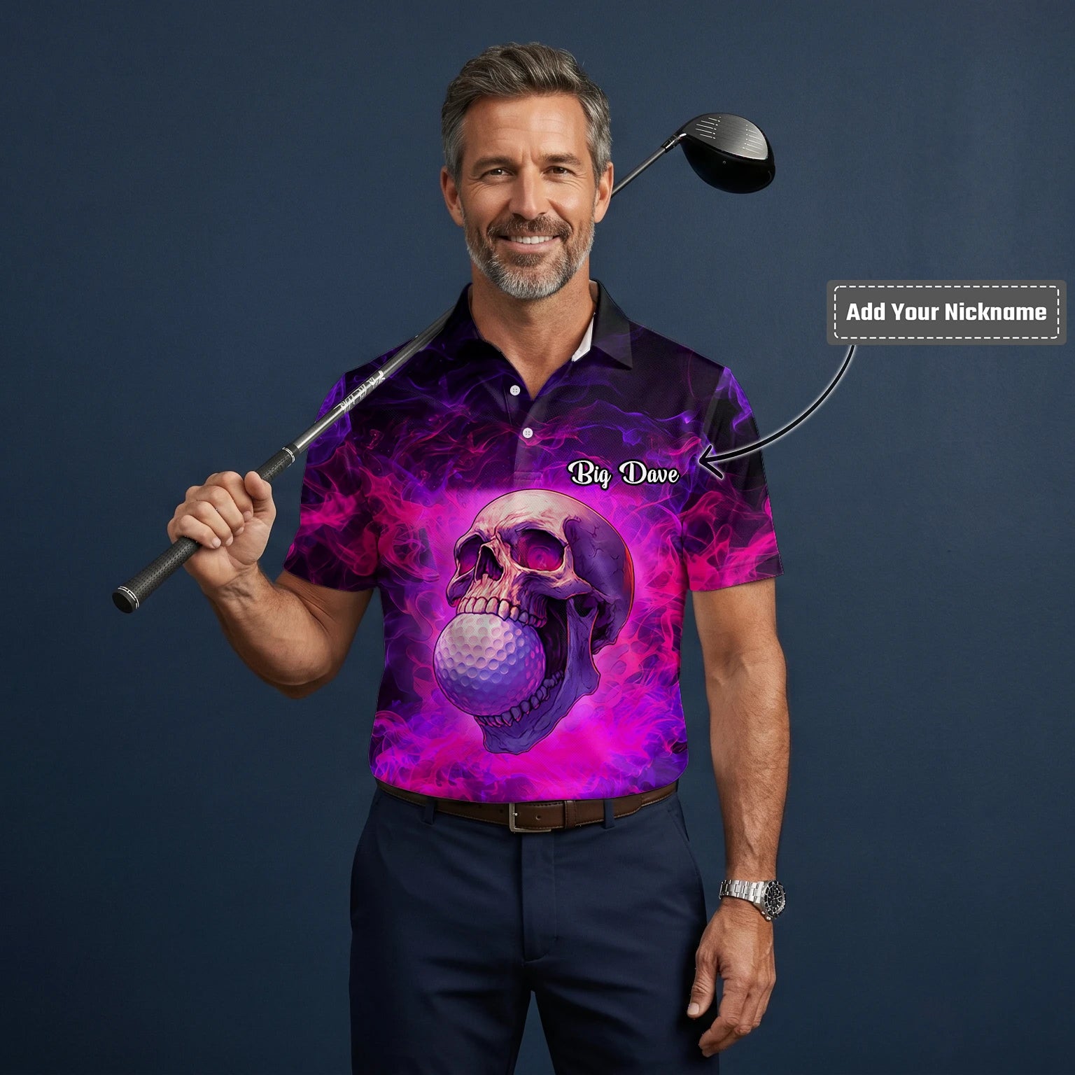 Personalised Purple Pink Skull Golf Ball Smoke Golf Polo Shirt For Men L7637