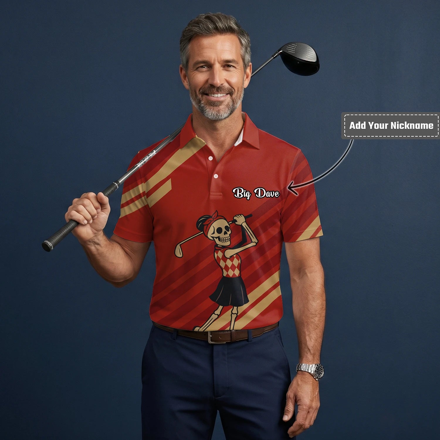 Personalised Red Skeleton Golfer Cartoon Golf Polo Shirt For Men Y0970