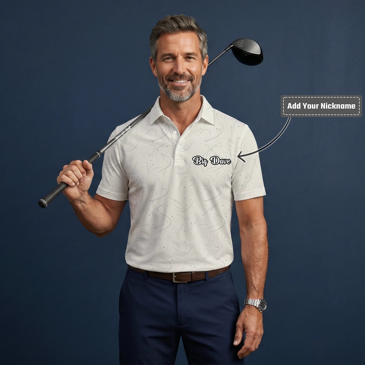 Personalised Cream Golf Tee Line Art Golf Polo Shirt For Men O7898