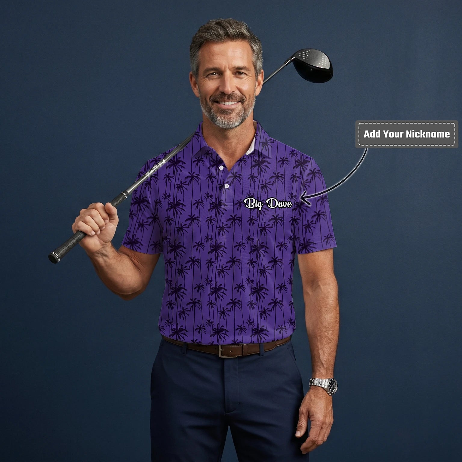 Personalised Purple Palm Tree Silhouette Golf Polo Shirt For Men P3247