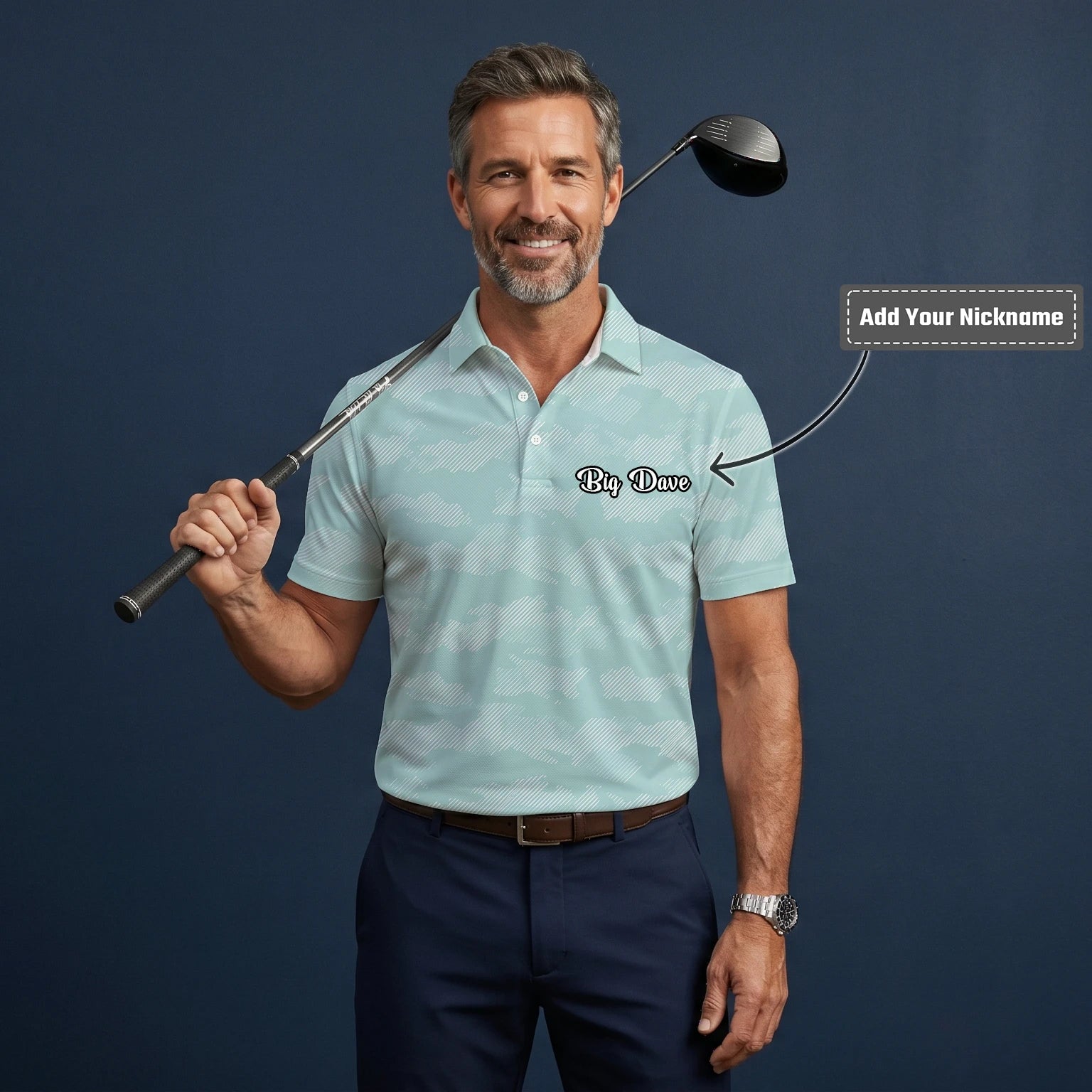 Personalised Mint White Chevron Stripe Golf Polo Shirt For Men K7105