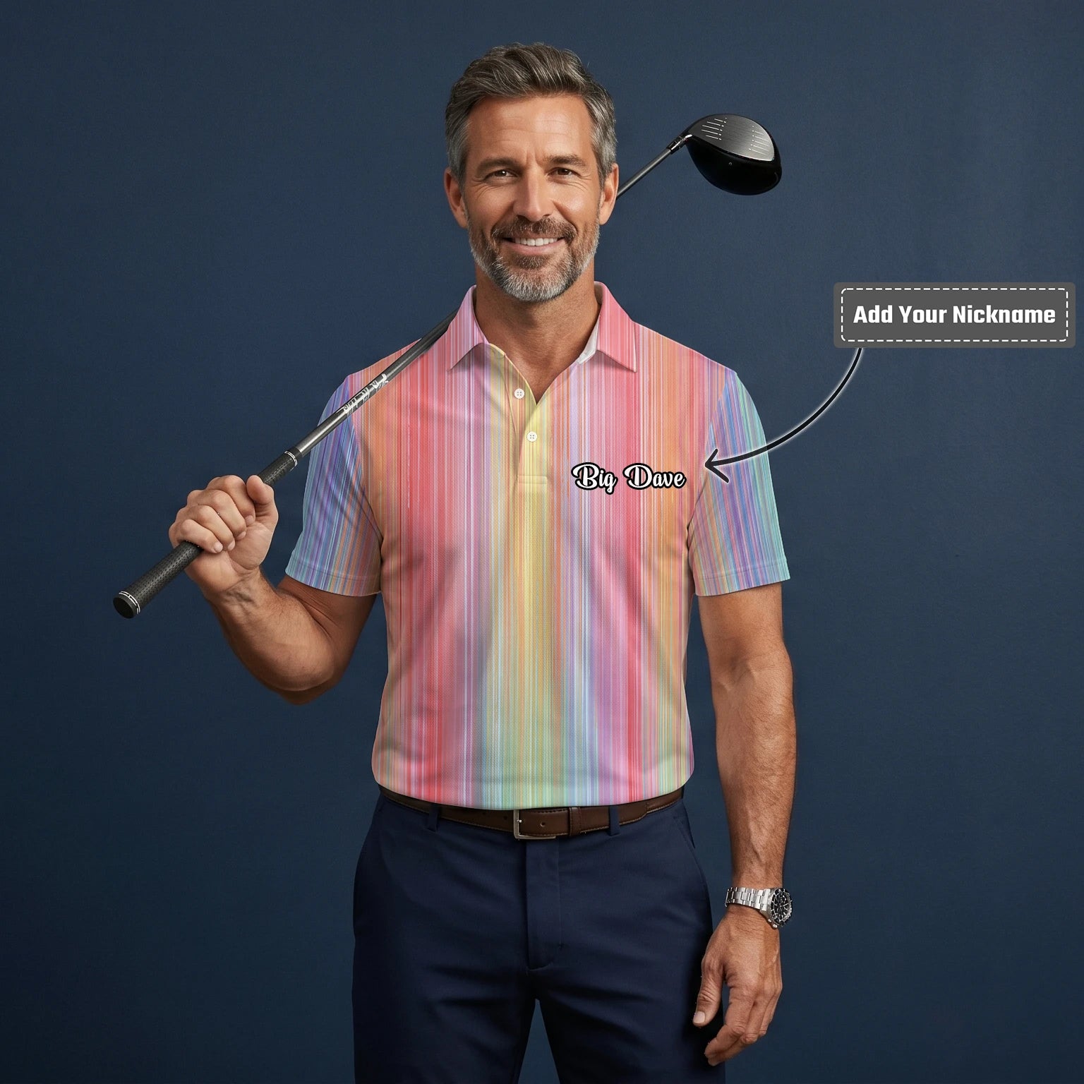 Personalised Pastel Rainbow Stripe Golf Polo Shirt For Men C5307