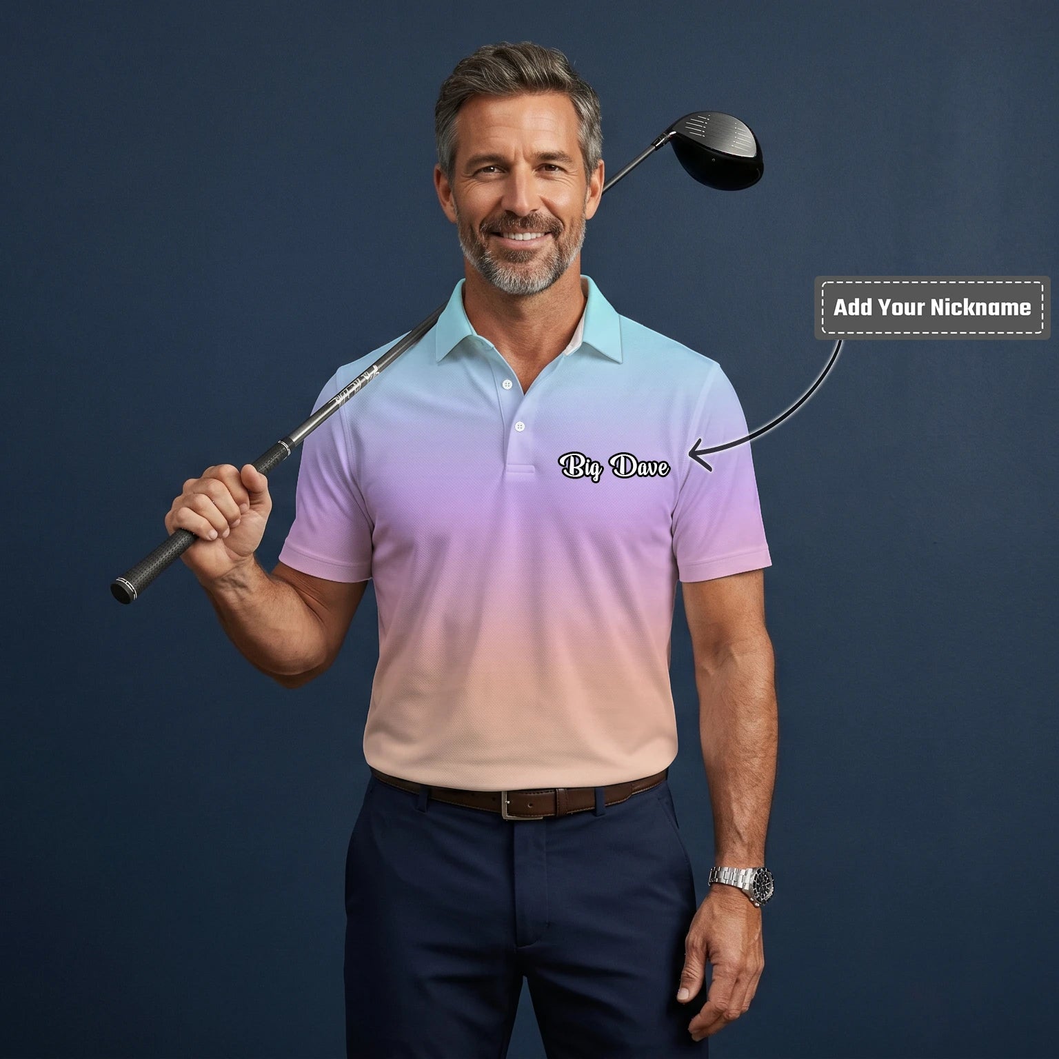 Personalised Pastel Rainbow Gradient Golf Polo Shirt For Men R9936