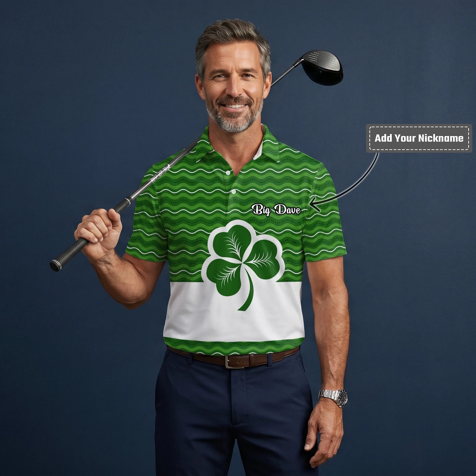 Personalised Green Shamrock Wave Golf Polo Shirt For Men I6128