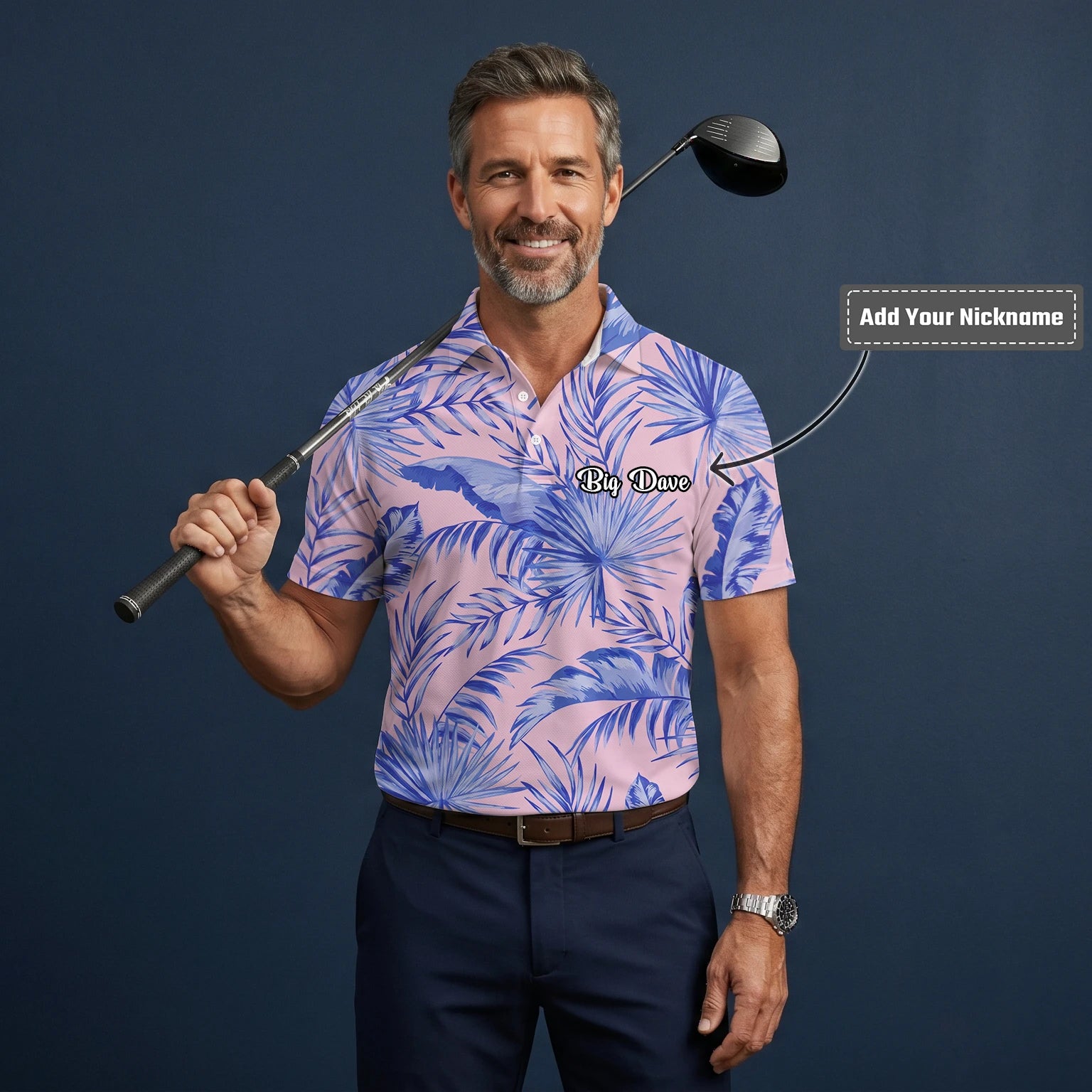 Personalised Pink Lavender Tropical Palm Leaf Golf Polo Shirt For Men M3354